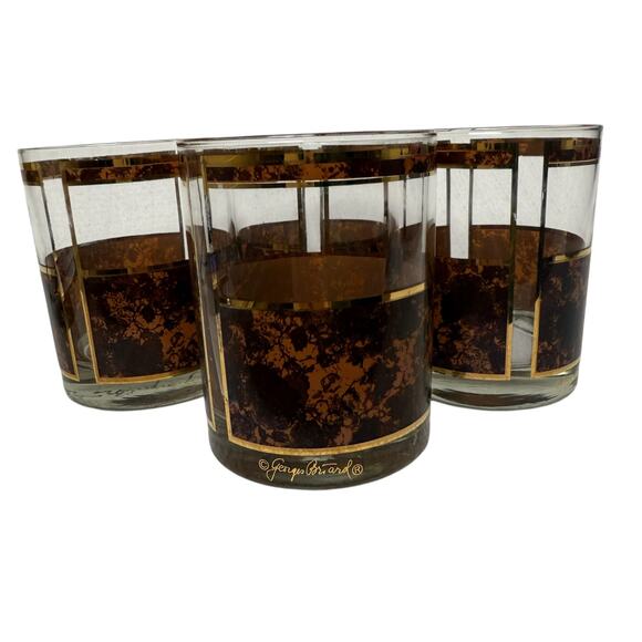 Mid Century Georges Briard Tortiose Shell Double Old Fashioned Low Ball Glasses - Picture 1 of 4